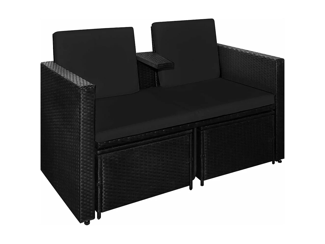 Salon de jardin 3 pcs avec coussins Résine tressée Noir 21