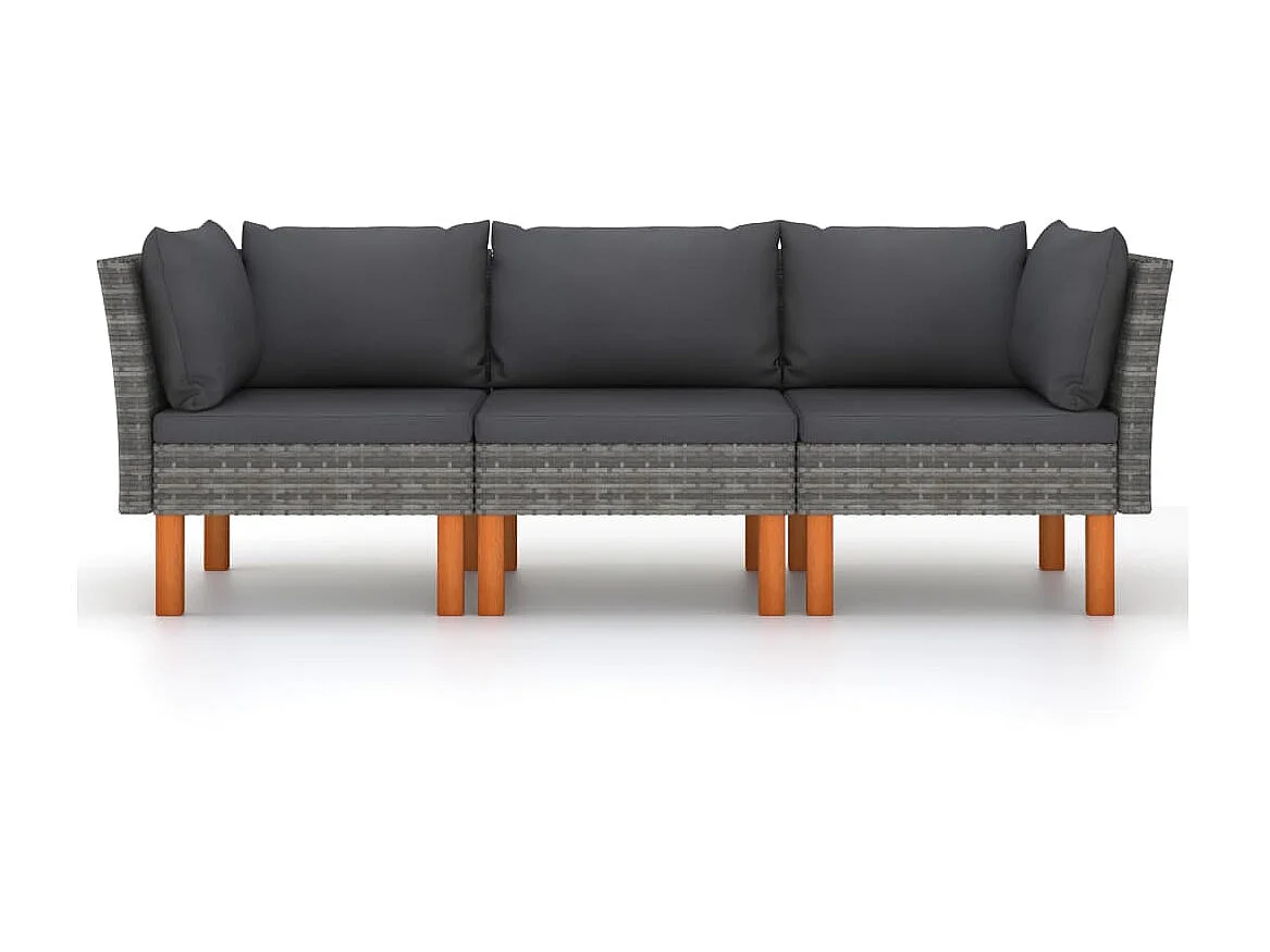 Canapé de jardin à 3 places avec coussins Gris Résine tressée