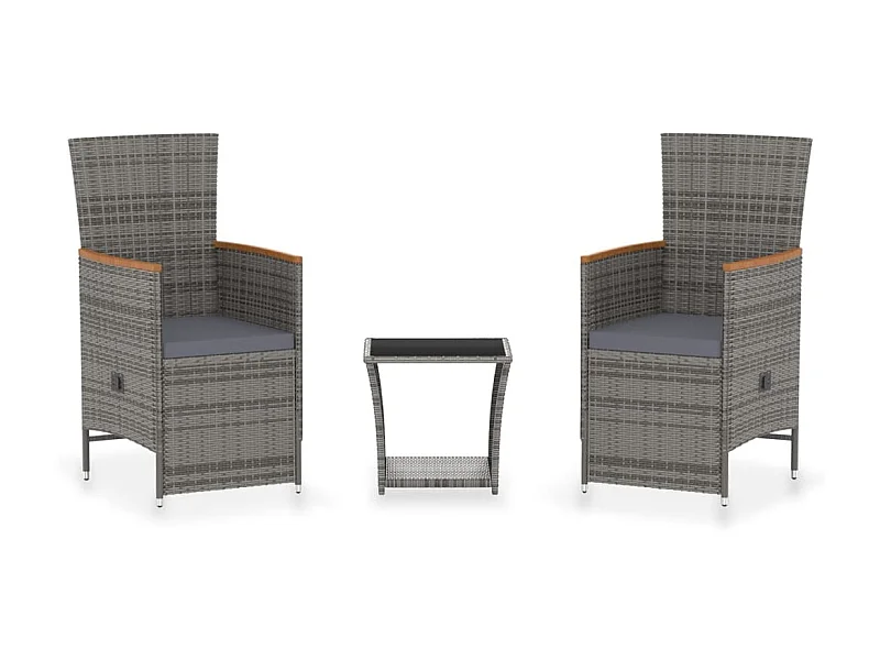 Salon de jardin 3 pcs avec coussins Résine tressée Gris 16