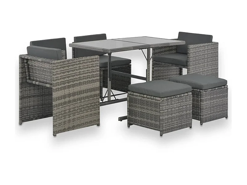 Mobilier à dîner de jardin 7pcs et coussins Résine tressée Gris 6