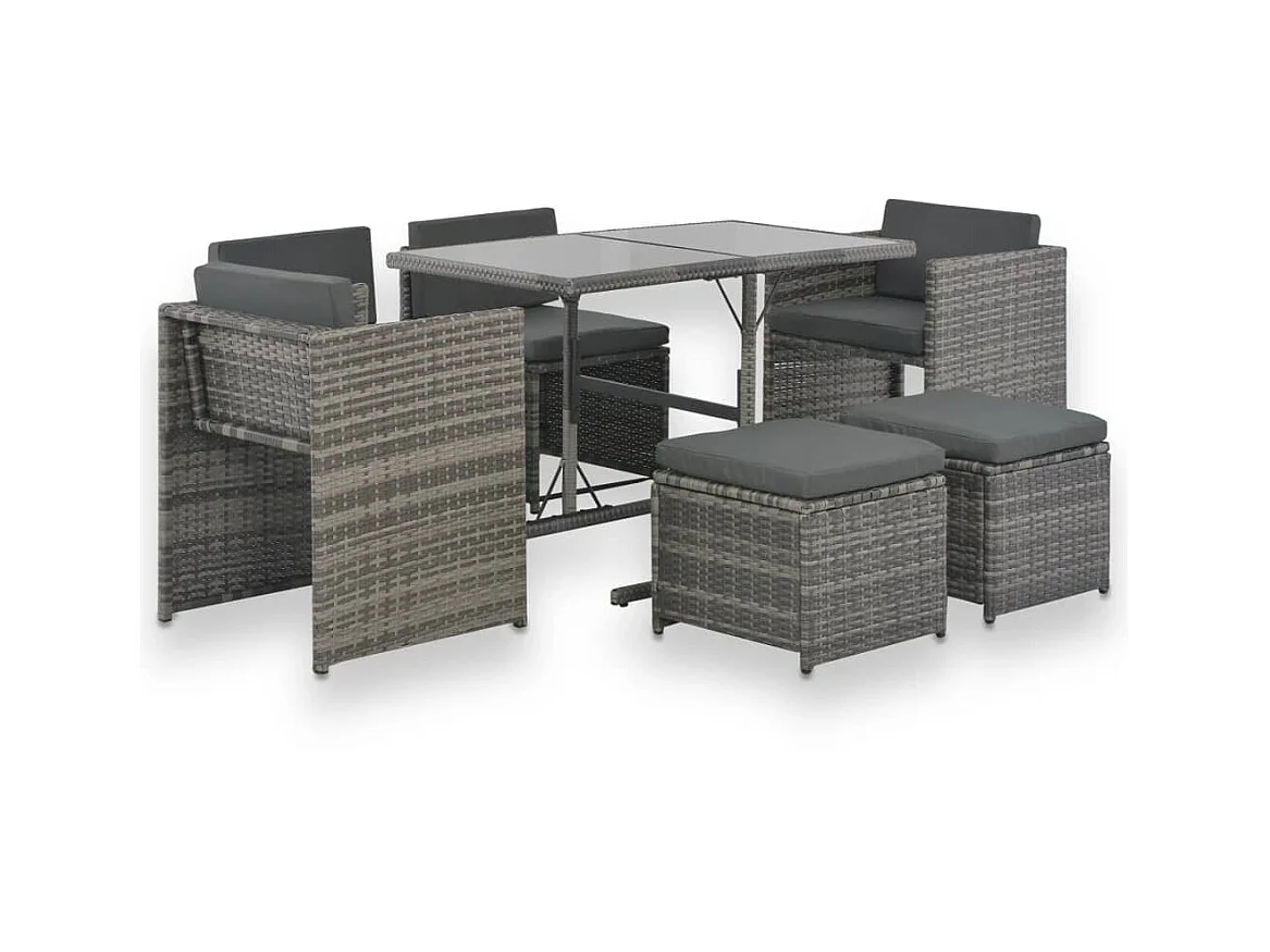 Mobilier à dîner de jardin 7pcs et coussins Résine tressée Gris 6