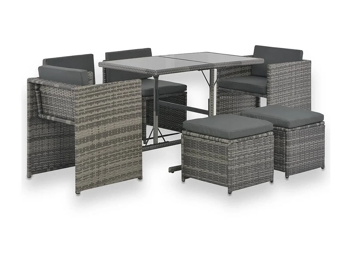 Mobilier à dîner de jardin 7pcs et coussins Résine tressée Gris 6