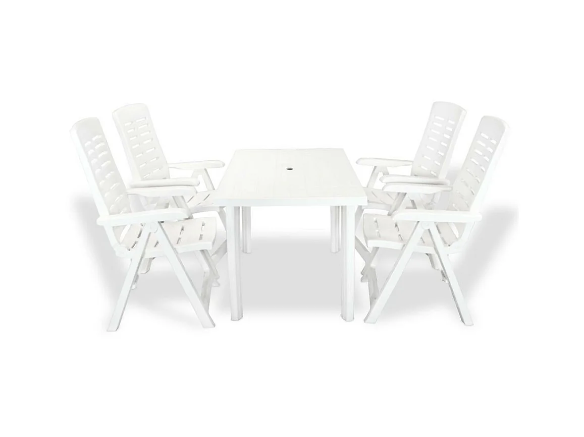 Mobilier à dîner d'extérieur 5 pcs Plastique Blanc 2