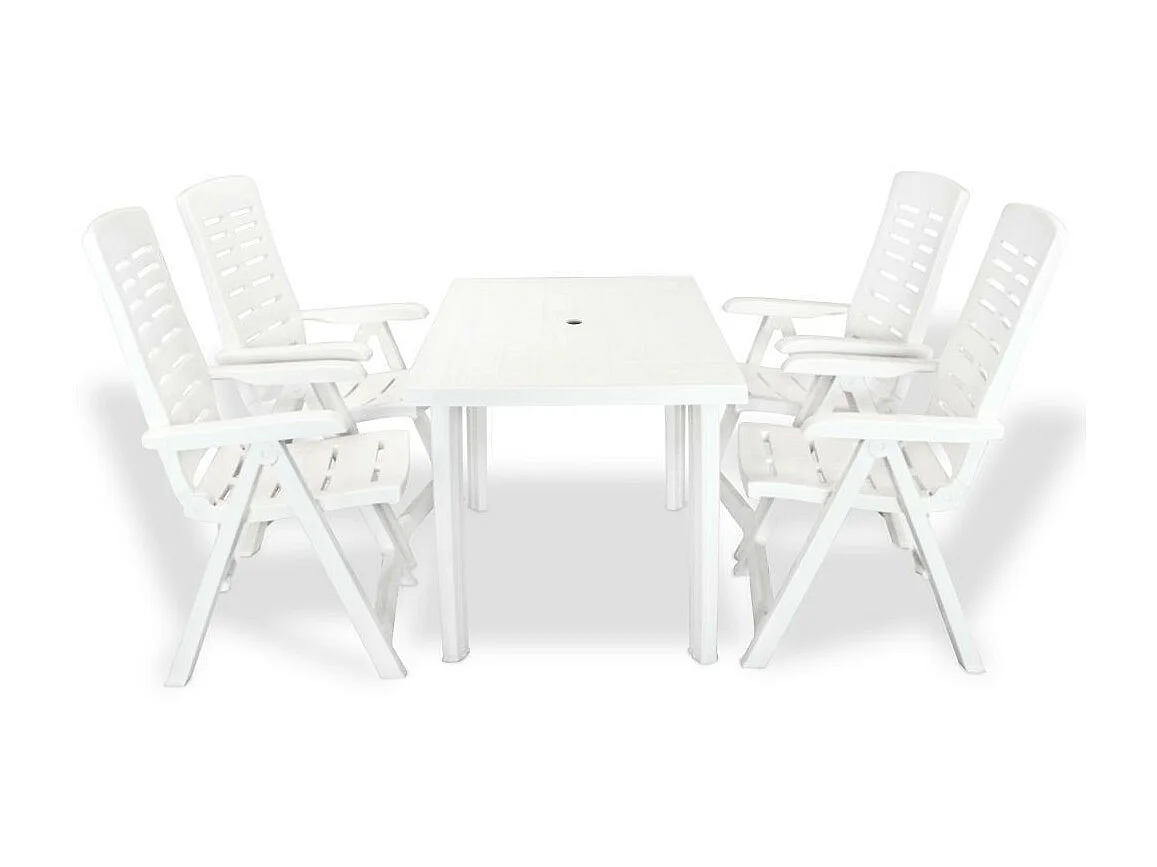 Mobilier à dîner d'extérieur 5 pcs Plastique Blanc 2