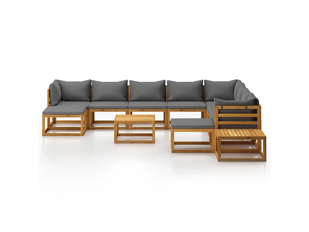 Salon de jardin 12 pcs avec coussin Bois d'acacia solide 2