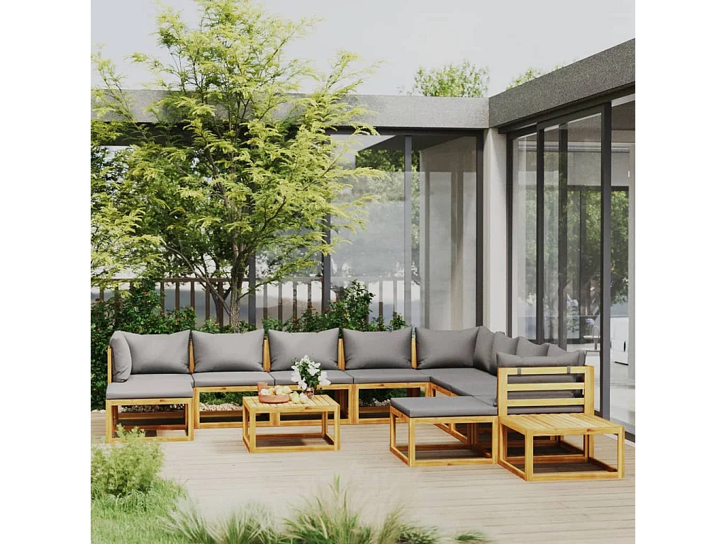 Salon de jardin 12 pcs avec coussin Bois d'acacia solide 2