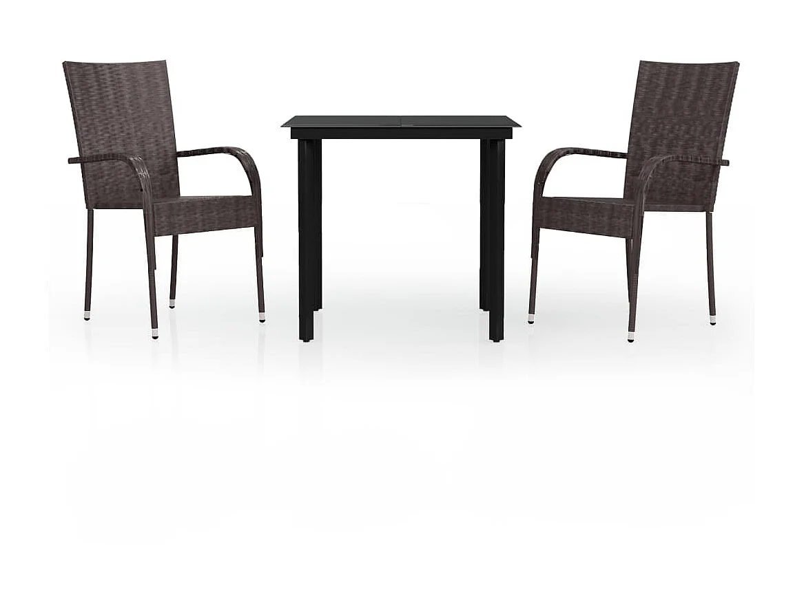 Ensemble de salle à manger d'extérieur 3 pcs Marron et noir