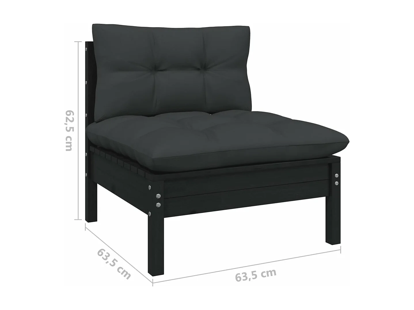 Salon de jardin 5 pcs avec coussins Noir Bois de pin 6