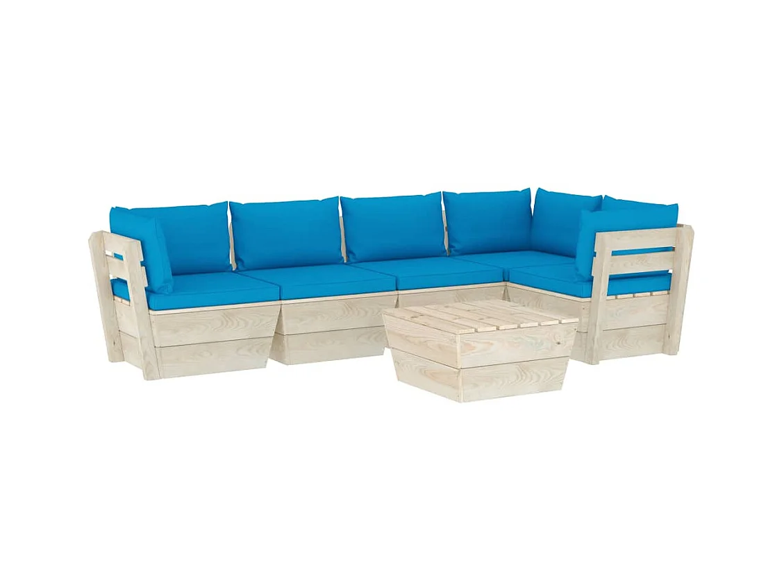 Salon de jardin palette 6 pcs avec coussins Épicéa imprégné 81