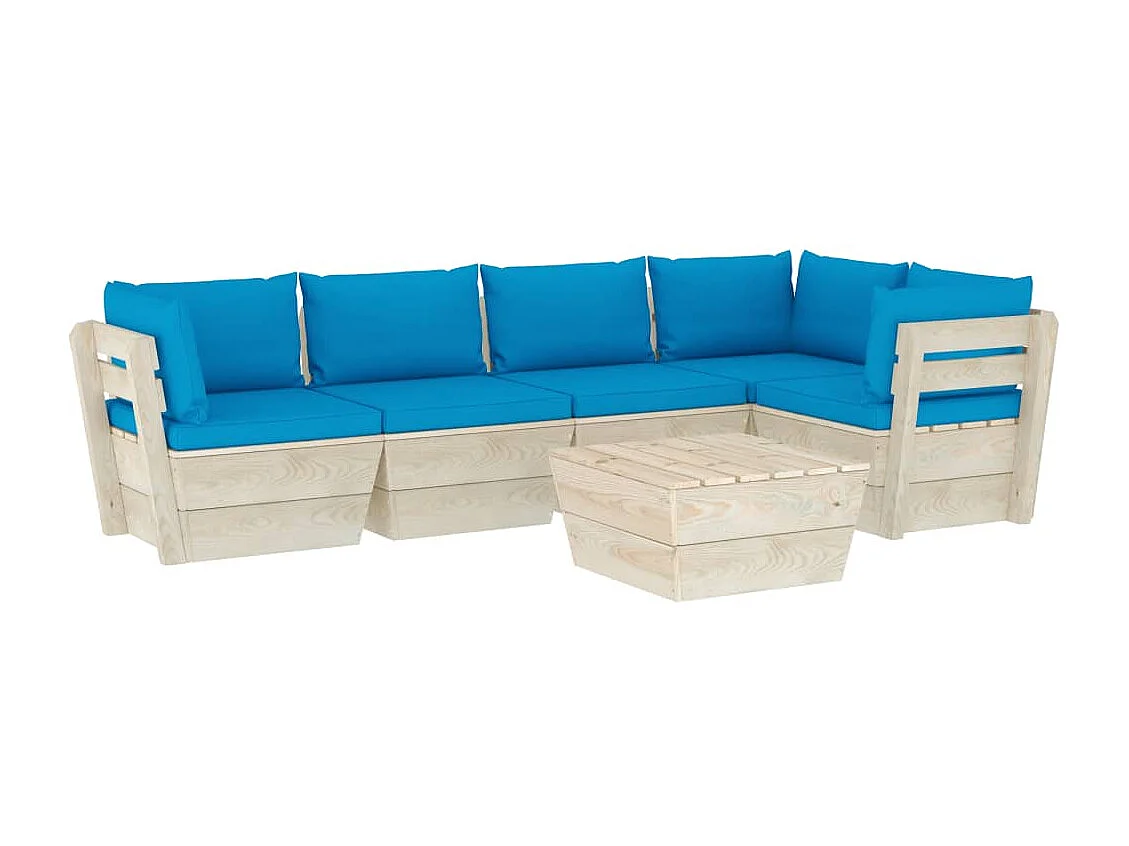 Salon de jardin palette 6 pcs avec coussins Épicéa imprégné 81