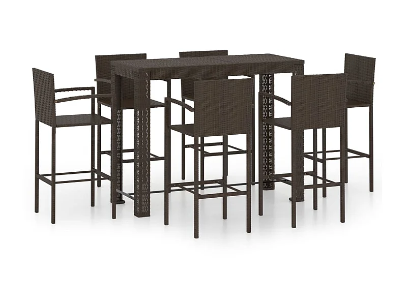Jeu de bar de jardin 7pcs avec accoudoirs Résine tressée Marron