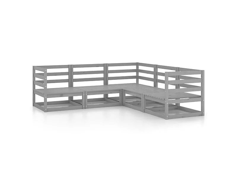 Salon de jardin 5 pcs Gris Bois de pin massif 9
