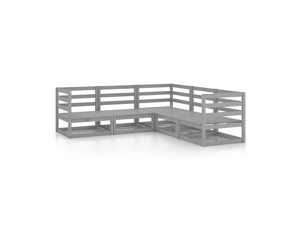 Salon de jardin 5 pcs Gris Bois de pin massif 9