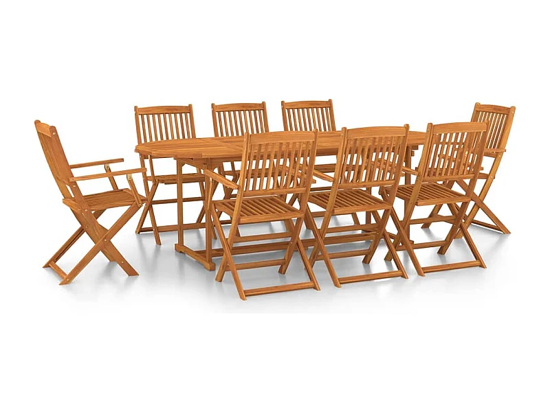 Mobilier à dîner de jardin 9 pcs Bois d'acacia massif 2
