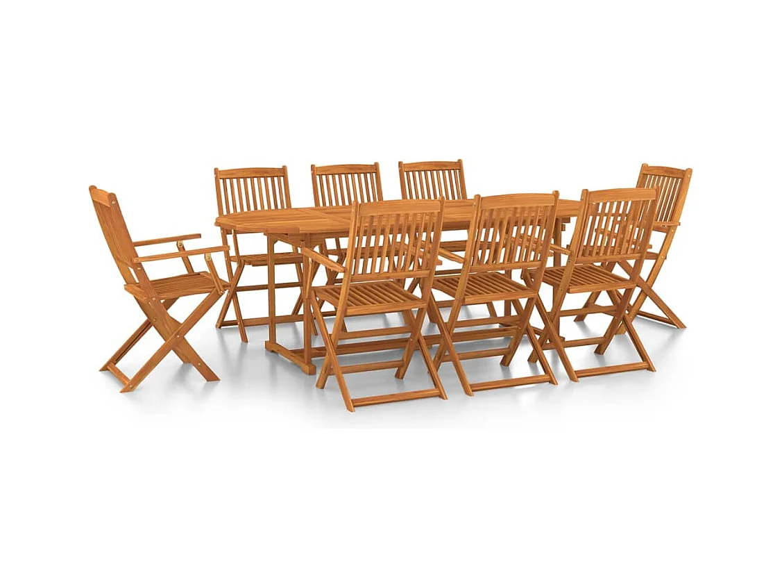 Mobilier à dîner de jardin 9 pcs Bois d'acacia massif 2