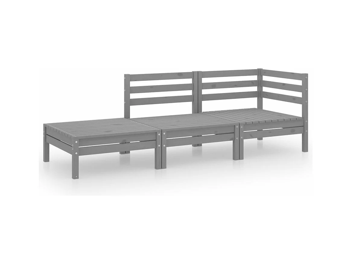 Salon de jardin 3 pcs Gris Bois de pin massif 7