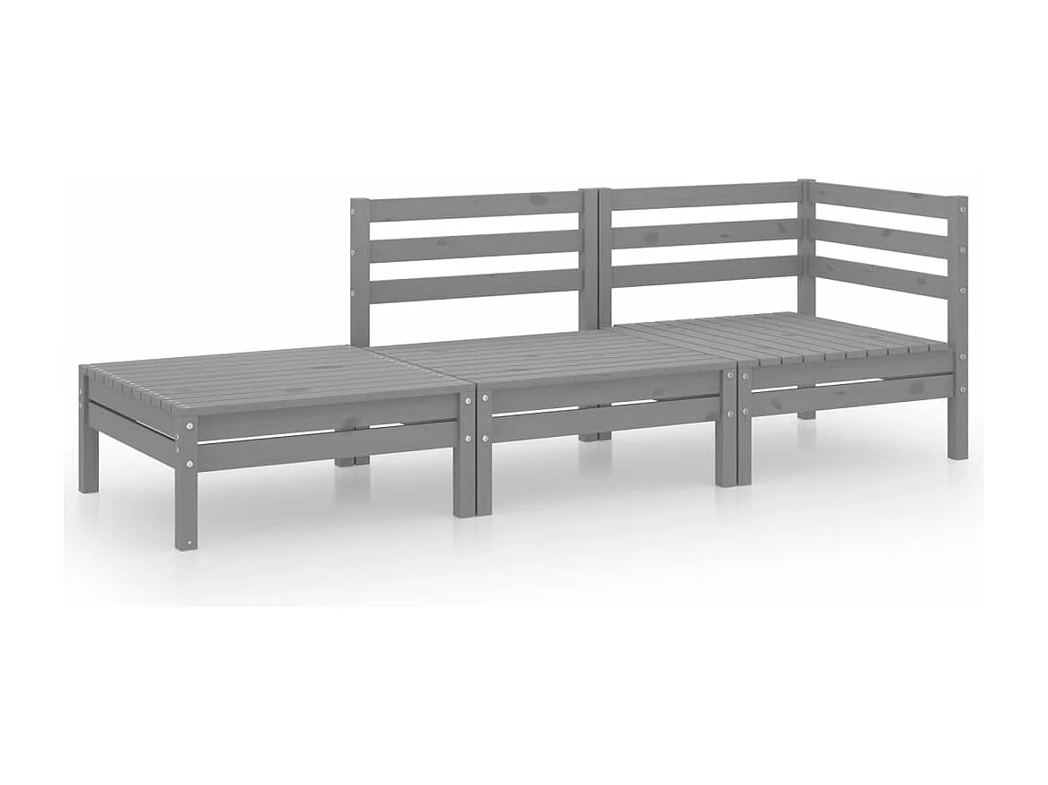 Salon de jardin 3 pcs Gris Bois de pin massif 7