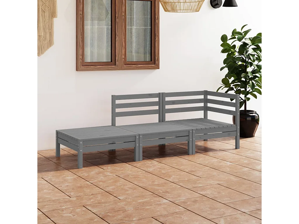 Salon de jardin 3 pcs Gris Bois de pin massif 7