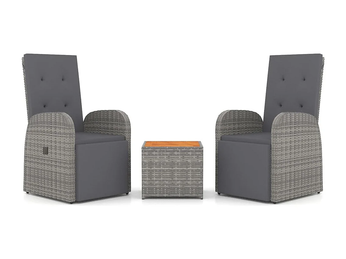 Ensemble de salon de jardin 3 pcs gris poly rotin et acacia