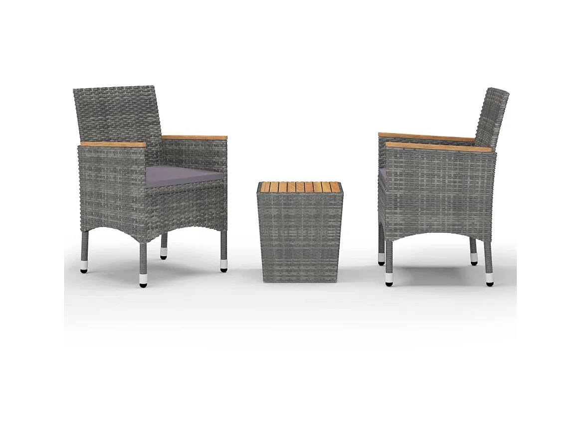 Ensemble de bistro 3 pcs Résine tressée et bois d'acacia Gris 2