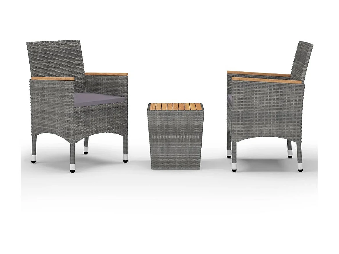 Ensemble de bistro 3 pcs Résine tressée et bois d'acacia Gris 2