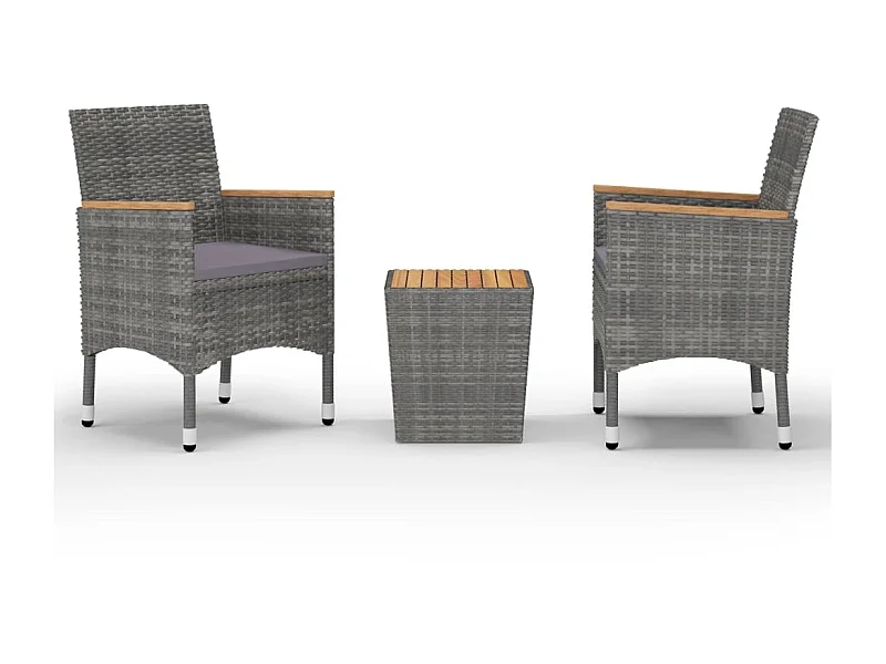 Ensemble de bistro 3 pcs Résine tressée et bois d'acacia Gris 2