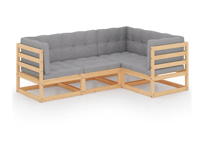 Salon de jardin 4 pcs avec coussins Bois de pin massif 35