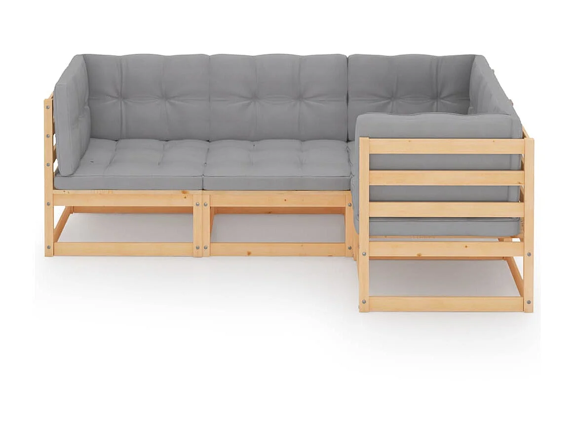 Salon de jardin 4 pcs avec coussins Bois de pin massif 35