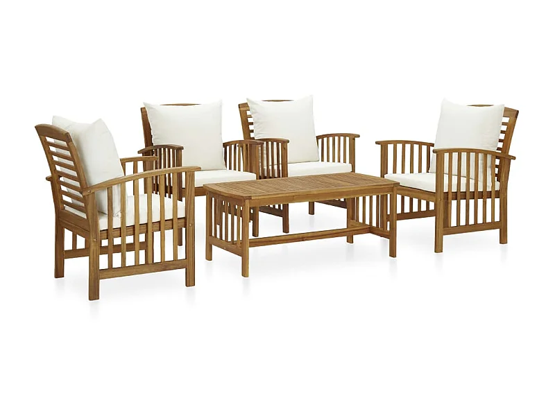 Salon de jardin 5 pcs avec coussins Bois d'acacia solide 8