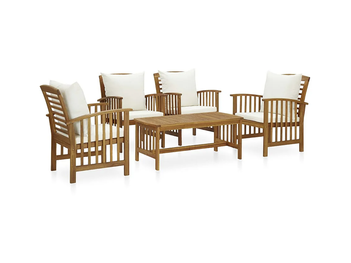 Salon de jardin 5 pcs avec coussins Bois d'acacia solide 8