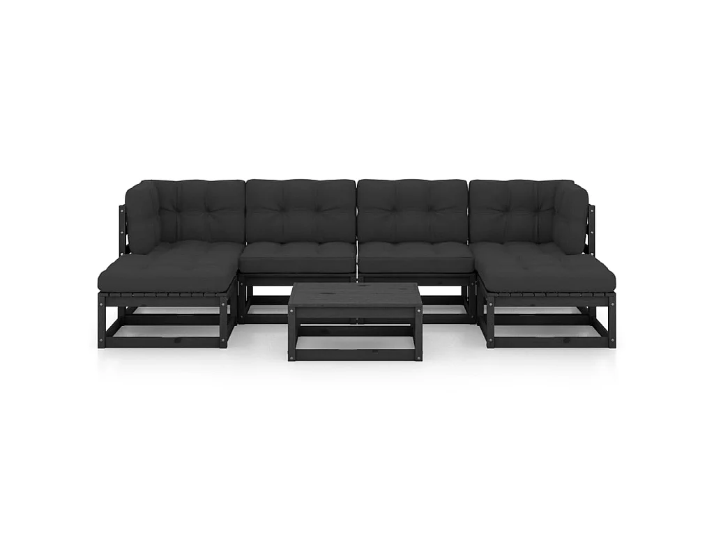 Salon de jardin 7 pcs avec coussins Noir Bois de pin massif 12