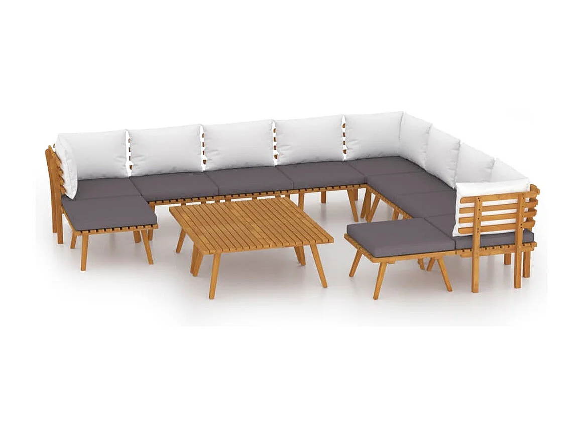 Salon de jardin 12 pcs avec coussins Bois d'acacia solide