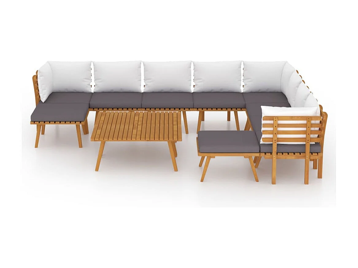 Salon de jardin 12 pcs avec coussins Bois d'acacia solide