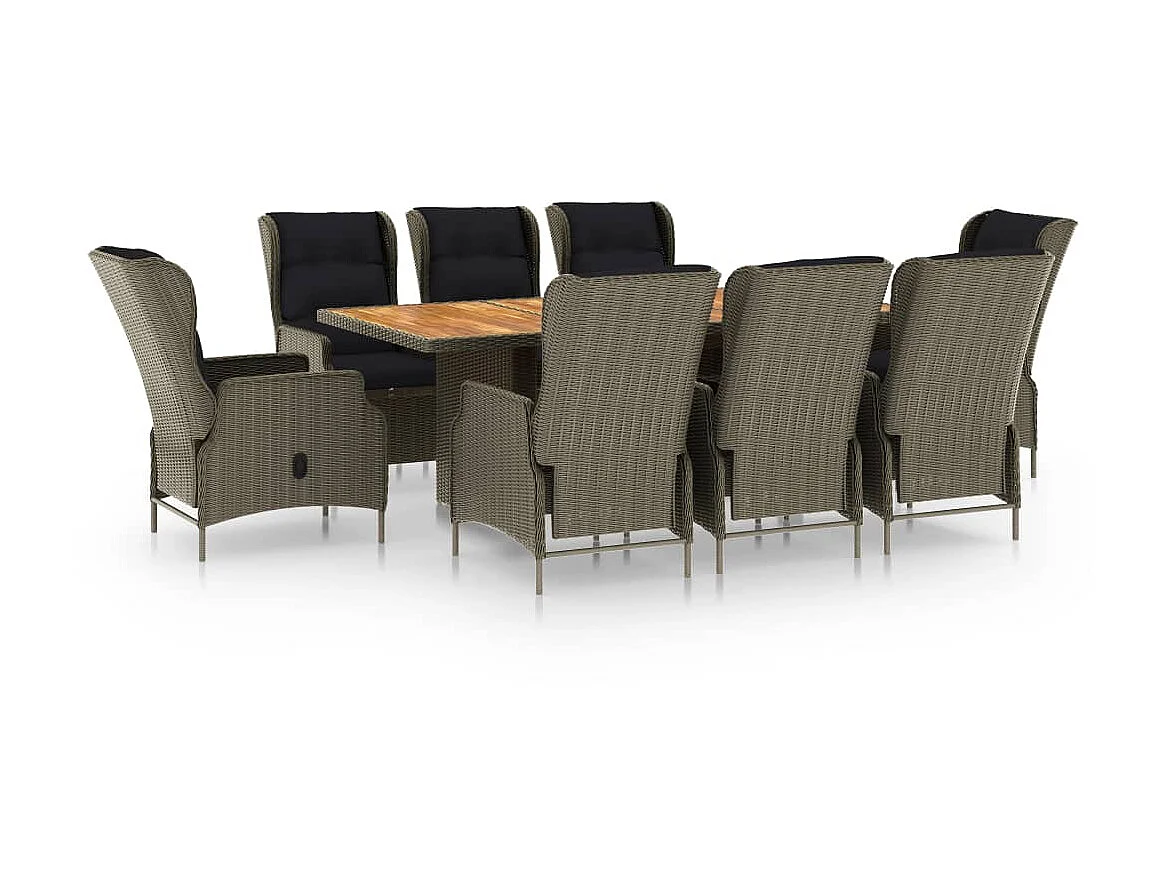 Mobilier à dîner jardin 9 pcs et coussins Résine tressée Marron 3