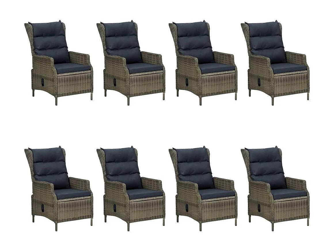 Mobilier à dîner jardin 9 pcs et coussins Résine tressée Marron 3