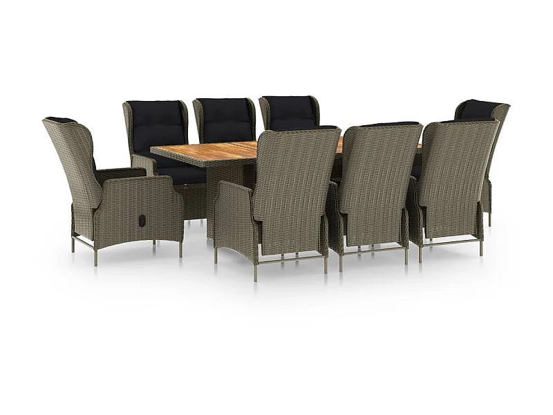 Mobilier à dîner jardin 9 pcs et coussins Résine tressée Marron 3
