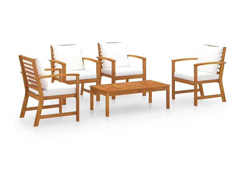 Salon de jardin 5 pcs avec coussin Bois d'acacia solide 5