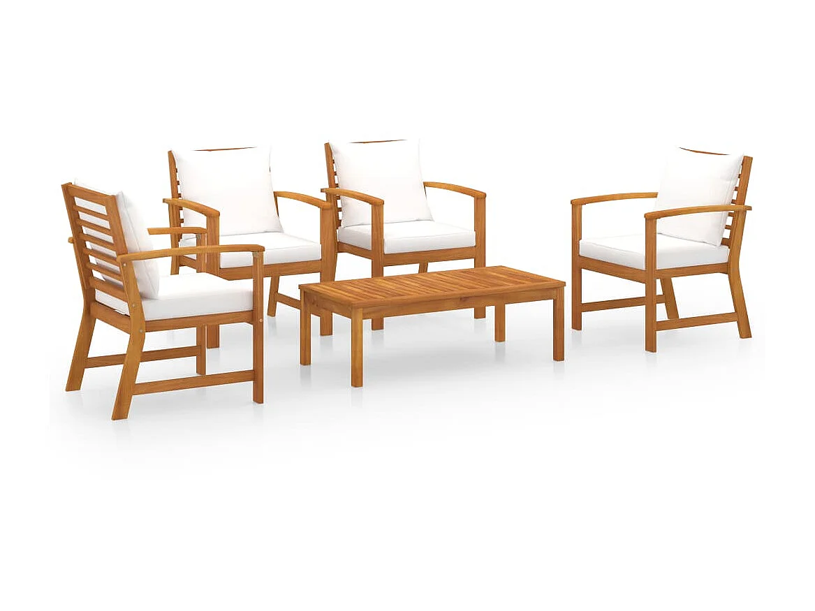 Salon de jardin 5 pcs avec coussin Bois d'acacia solide 5