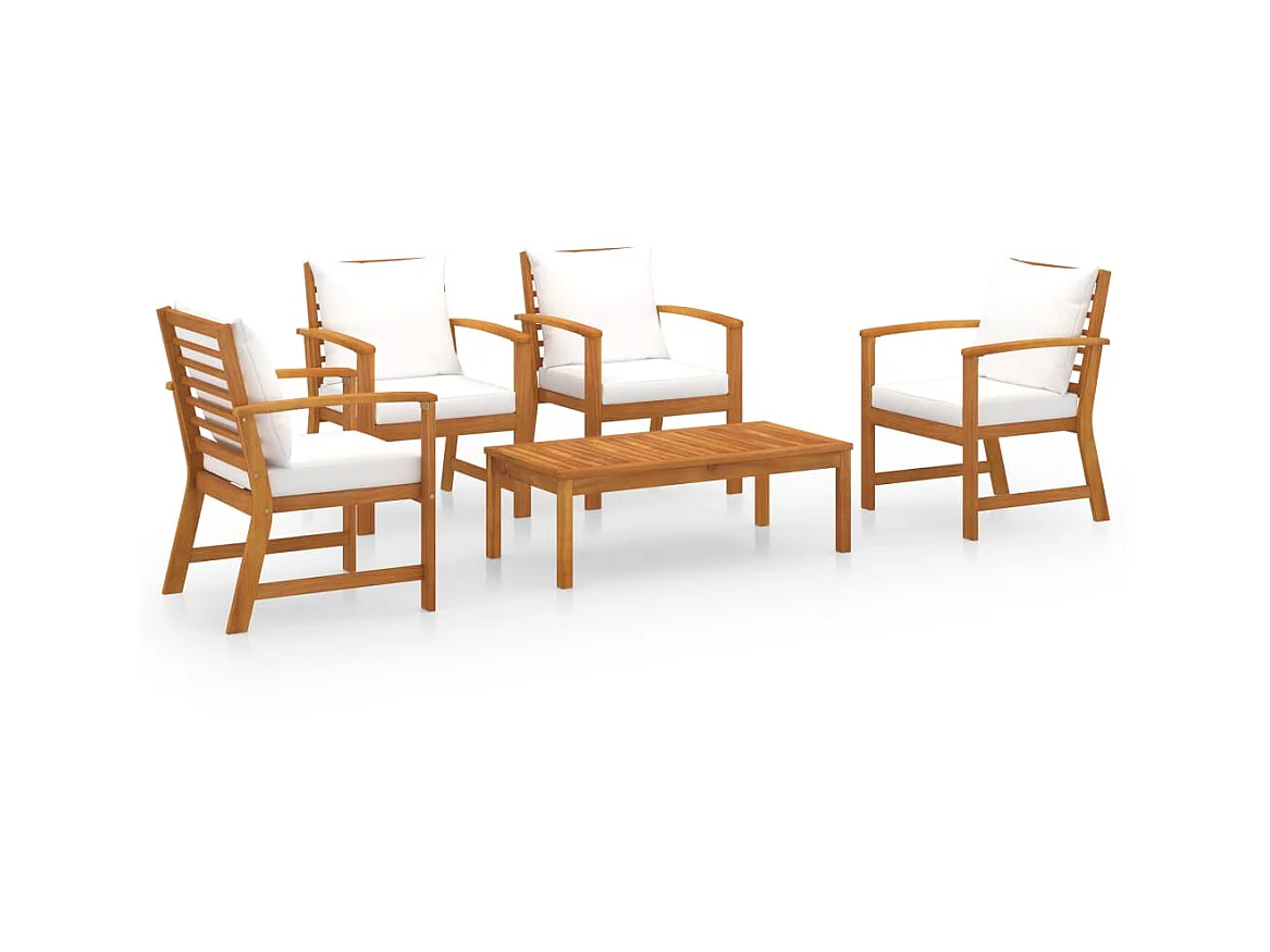 Salon de jardin 5 pcs avec coussin Bois d'acacia solide 5