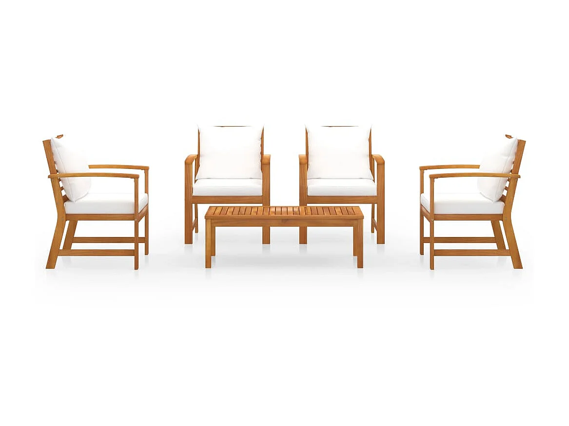 Salon de jardin 5 pcs avec coussin Bois d'acacia solide 5