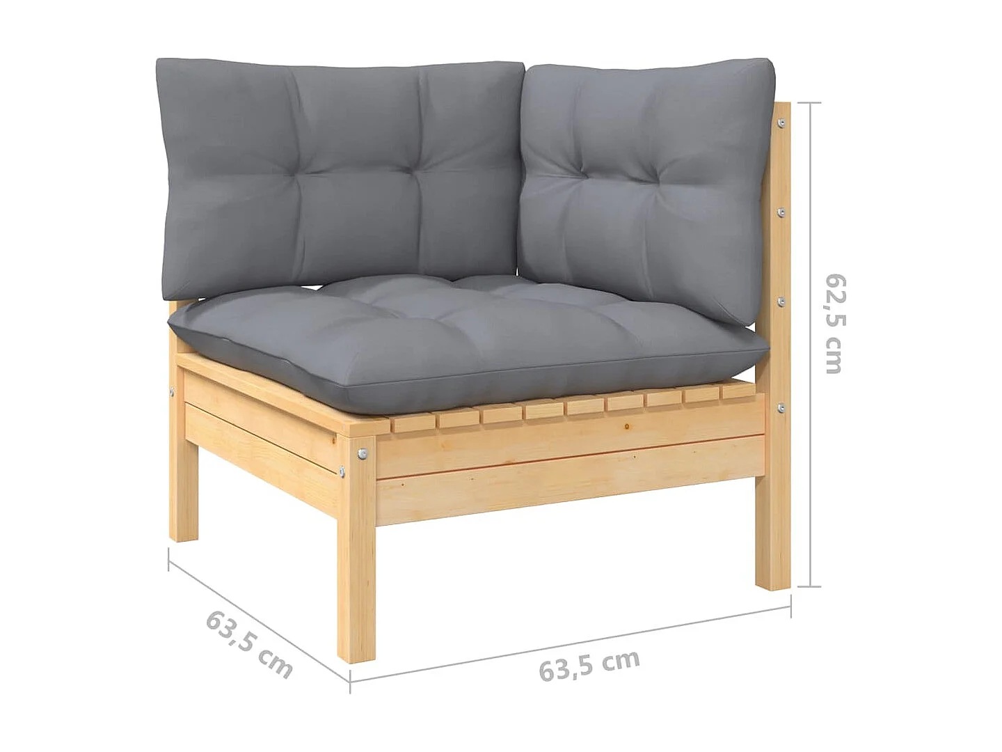 Salon de jardin 3 pcs avec coussins gris Bois de pin massif