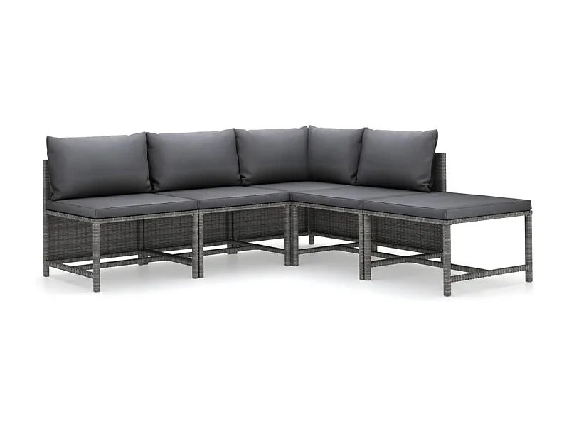 Salon de jardin 5 pcs avec coussins Résine tressée Gris 2