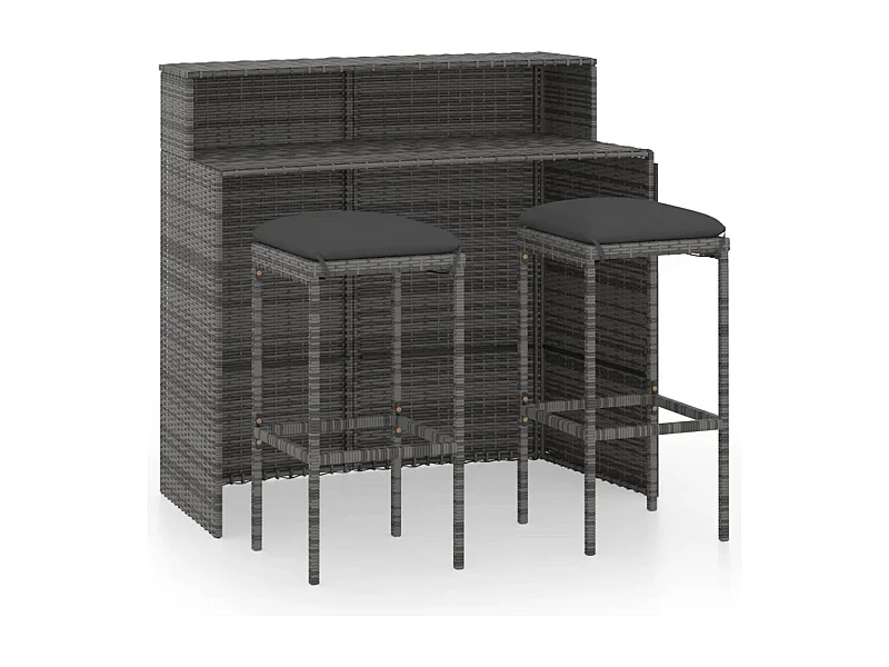Ensemble de bar de jardin avec coussins 3 pcs Gris