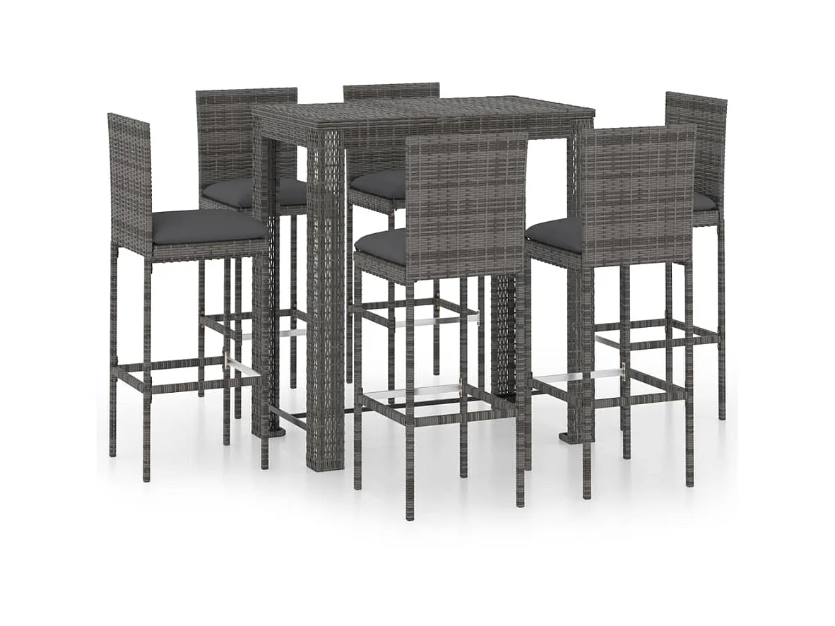 Ensemble de bar de jardin 7 pcs et coussins Résine tressée Gris 4