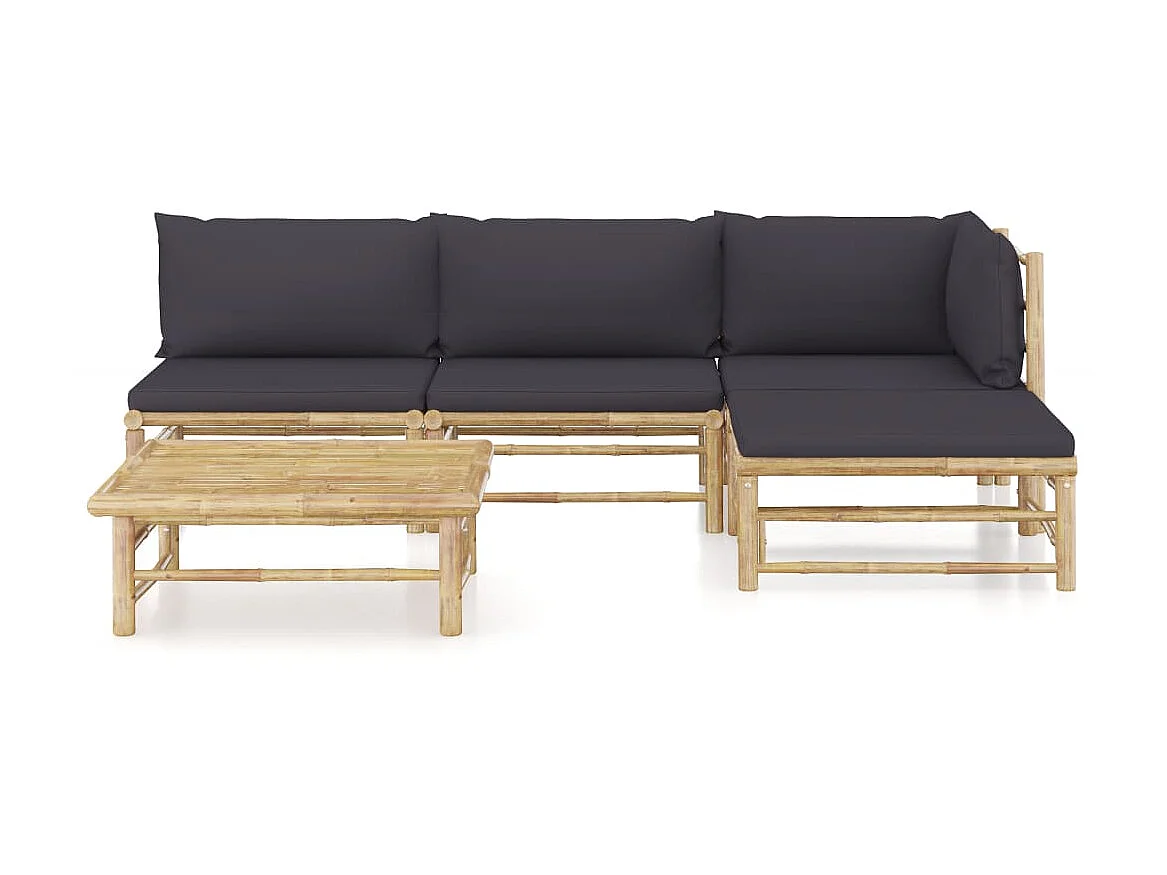 Salon de jardin 5 pcs avec coussins gris foncé Bambou 2