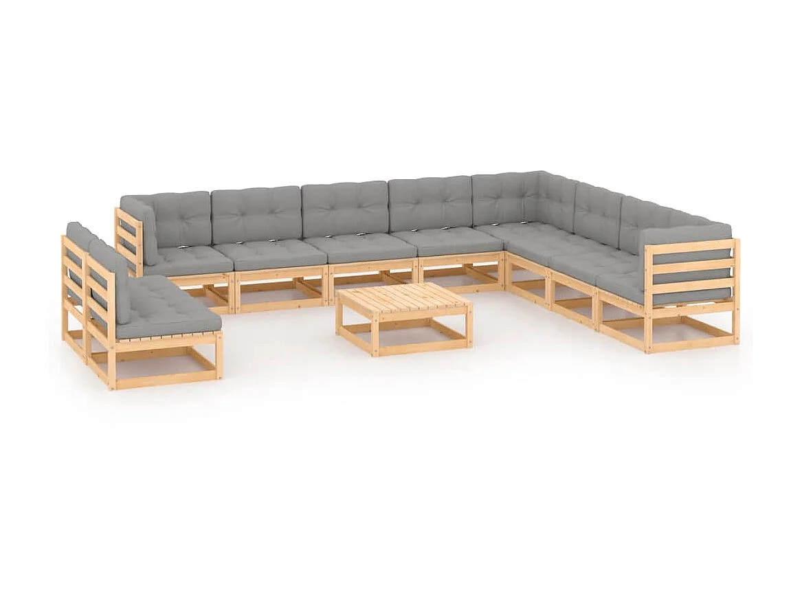 Salon de jardin 11 pcs avec coussins Bois de pin massif 4