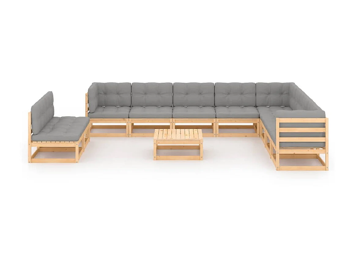 Salon de jardin 11 pcs avec coussins Bois de pin massif 4