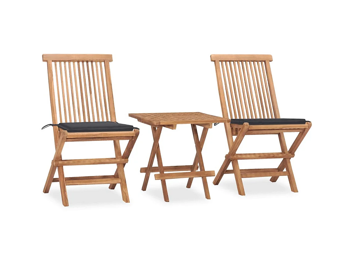 Mobilier à dîner d'extérieur pliable avec coussin 3 pcs Teck 15