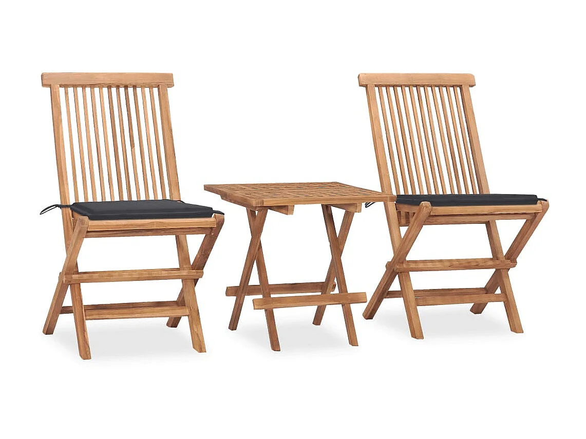 Mobilier à dîner d'extérieur pliable avec coussin 3 pcs Teck 15