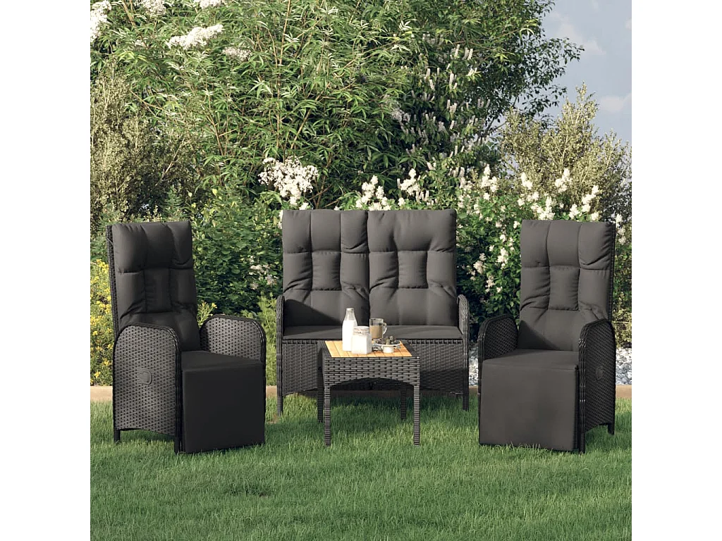 Ensemble de salle à manger de jardin 4 pcs avec coussins noir